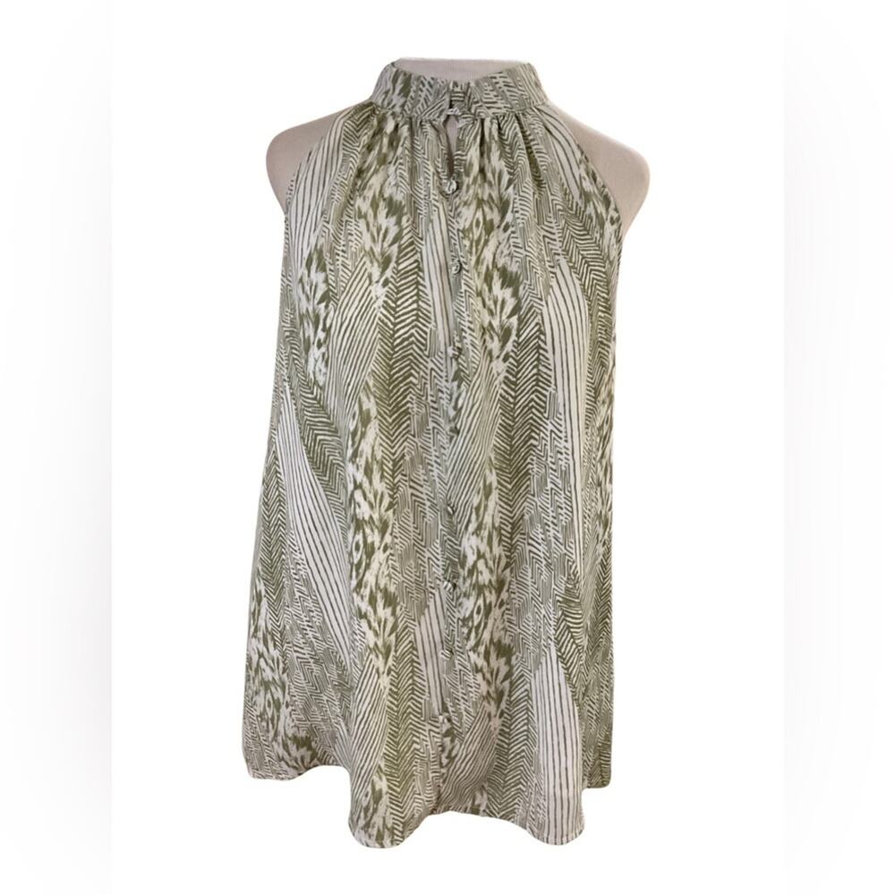 NWOT Buckle Black Sage Green Ikat Mock Neck Gathered Halter Top M Boho